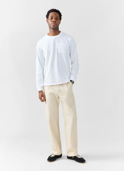 Long Sleeve Crew Neck T Shirt - Cotton - White | Percival
