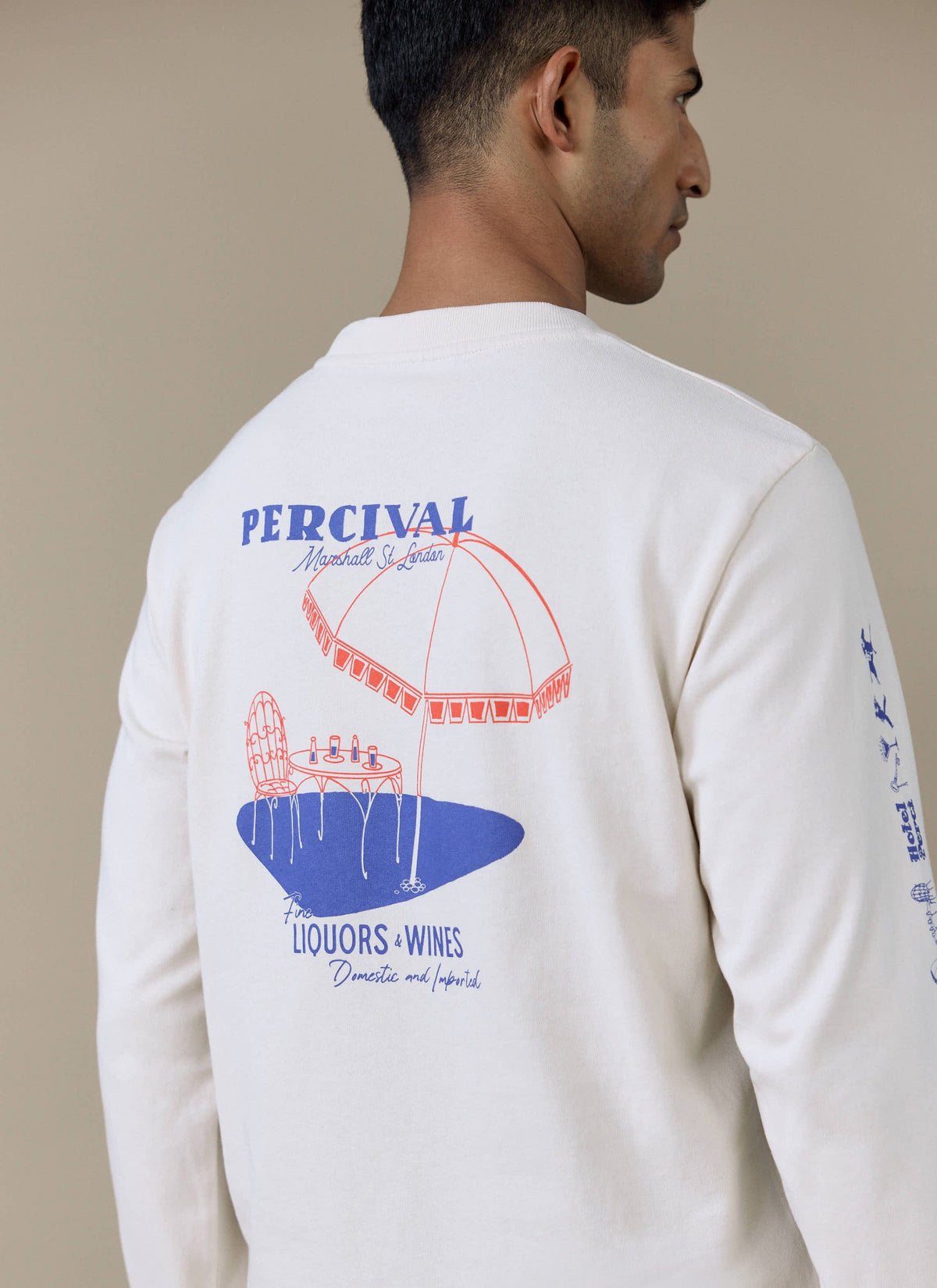 Men's Long Sleeve T Shirt - Fine Wines - Cotton - Cream | Percival