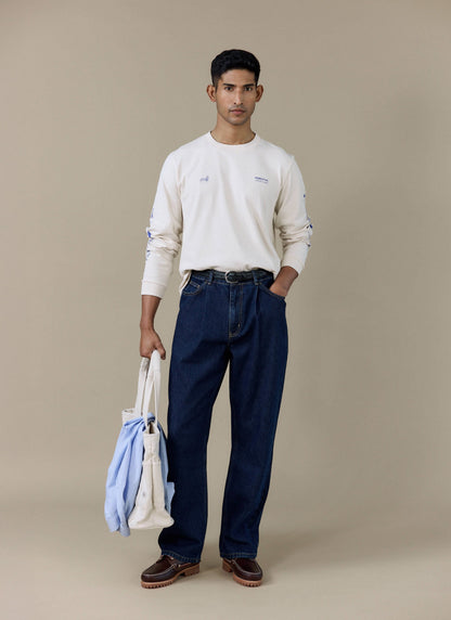 Men's Long Sleeve T Shirt - Fine Wines - Cotton - Cream | Percival