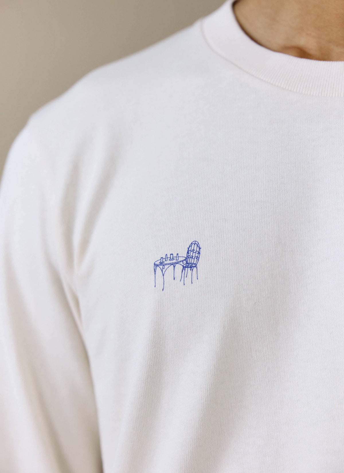 Men's Long Sleeve T Shirt - Fine Wines - Cotton - Cream | Percival