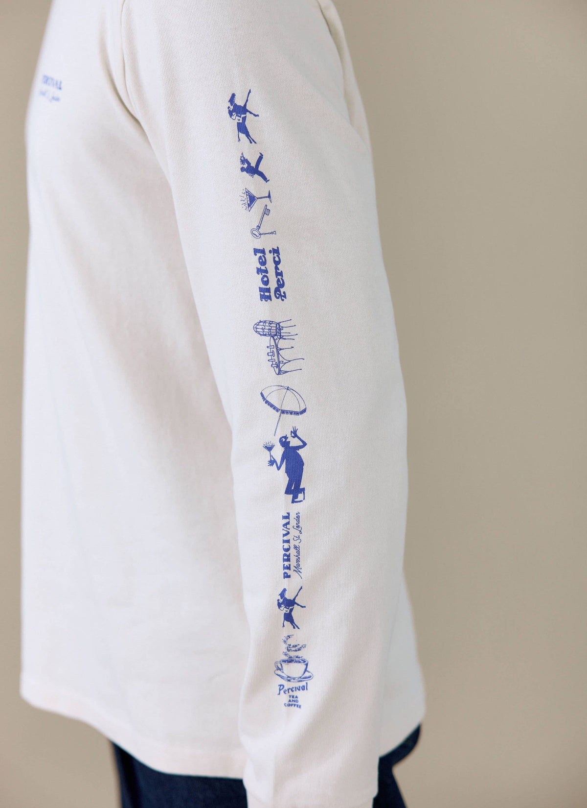 Men's Long Sleeve T Shirt - Fine Wines - Cotton - Cream | Percival