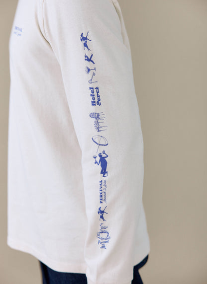 Men's Long Sleeve T Shirt - Fine Wines - Cotton - Cream | Percival