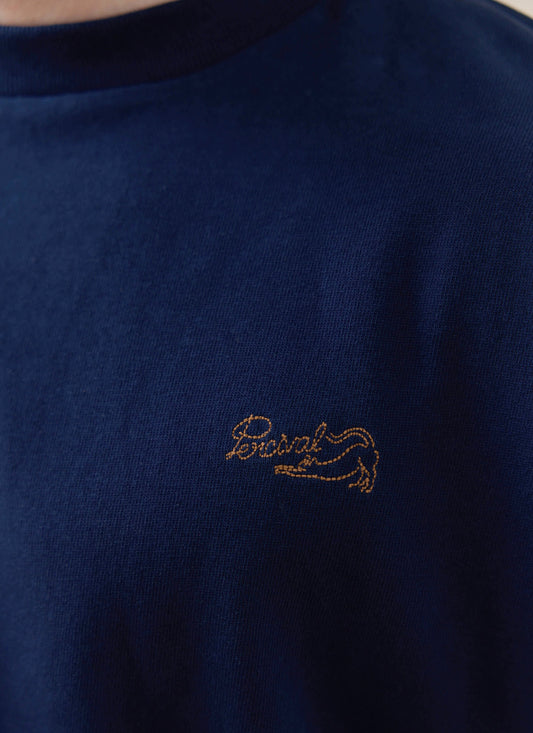 Men's Embroidered Navy T-Shirt - Clarke - Cotton | Percival