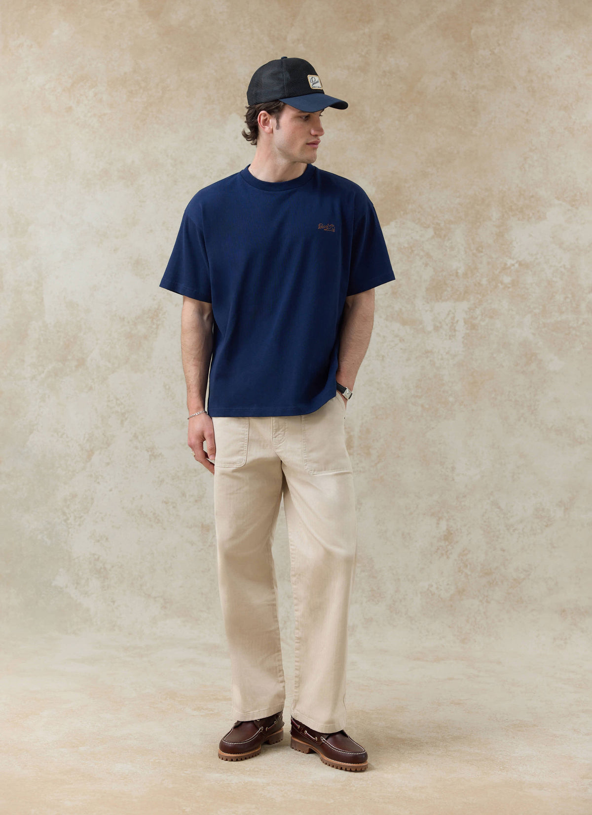 Men's Embroidered Navy T-Shirt - Clarke - Cotton | Percival
