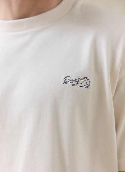 Men's Embroidered Cream T-Shirt - Clarke - Cotton | Percival