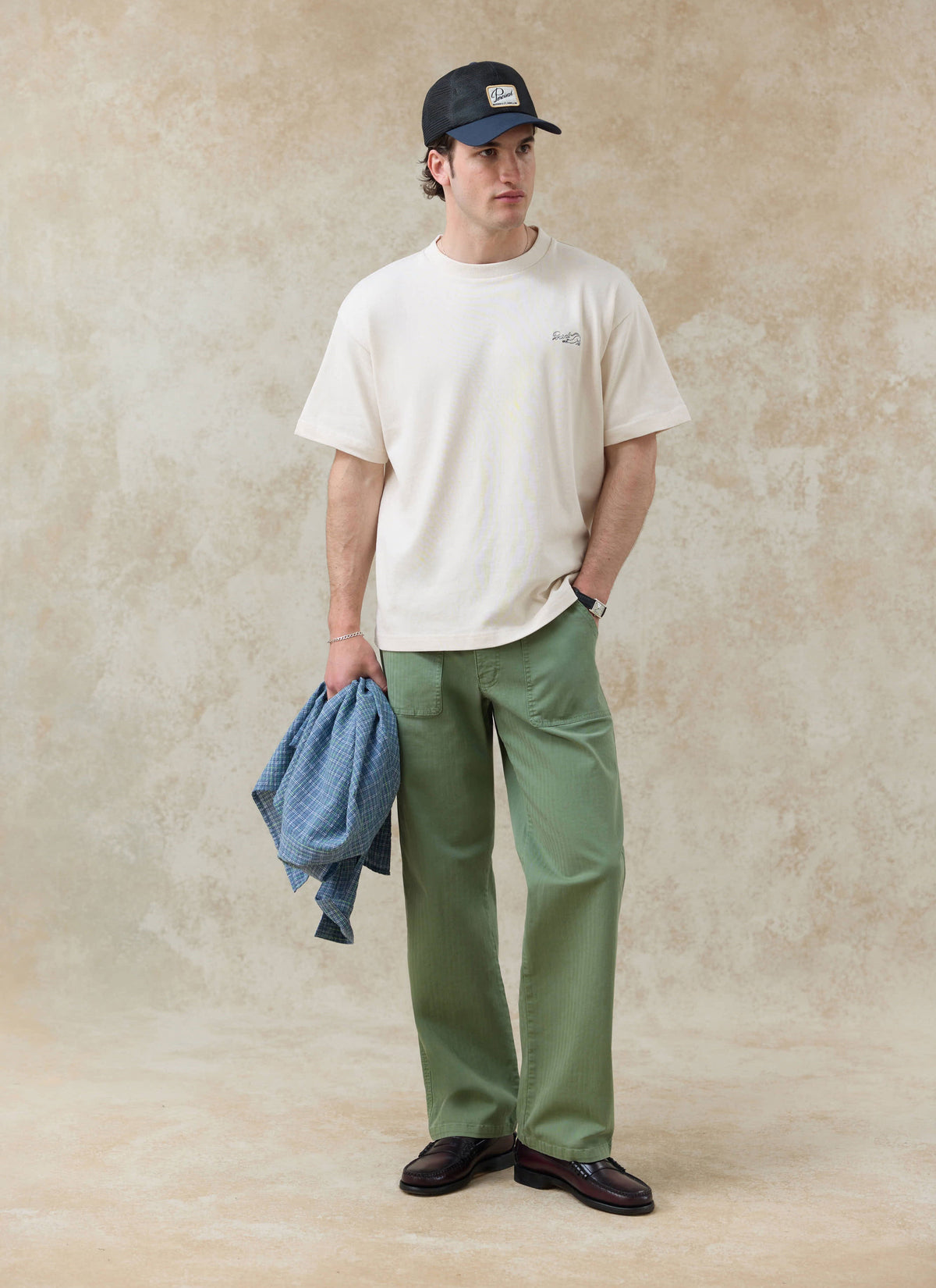 Men's Embroidered Cream T-Shirt - Clarke - Cotton | Percival