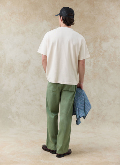 Men's Embroidered Cream T-Shirt - Clarke - Cotton | Percival