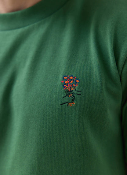 Men's Embroidered T Shirt - Davies - Cotton - Forest Green | Percival