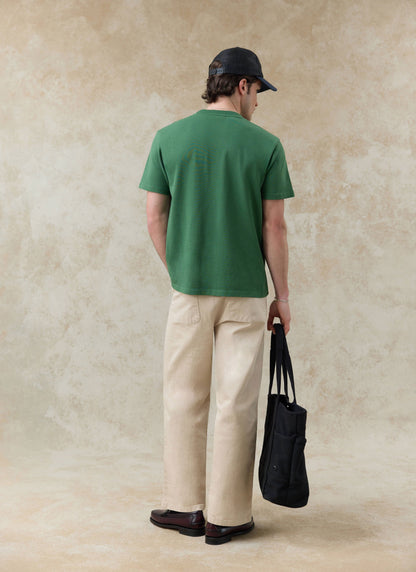 Men's Embroidered T Shirt - Davies - Cotton - Forest Green | Percival