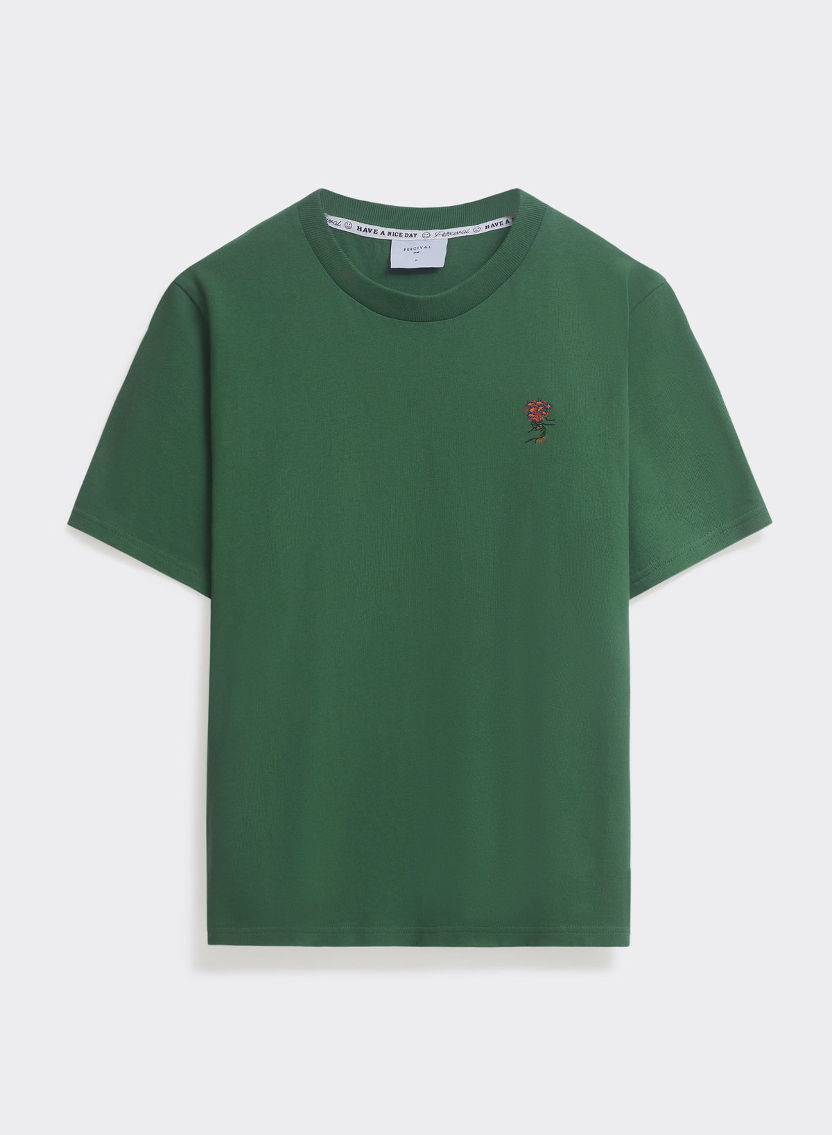 Men's Embroidered T Shirt - Davies - Cotton - Forest Green | Percival