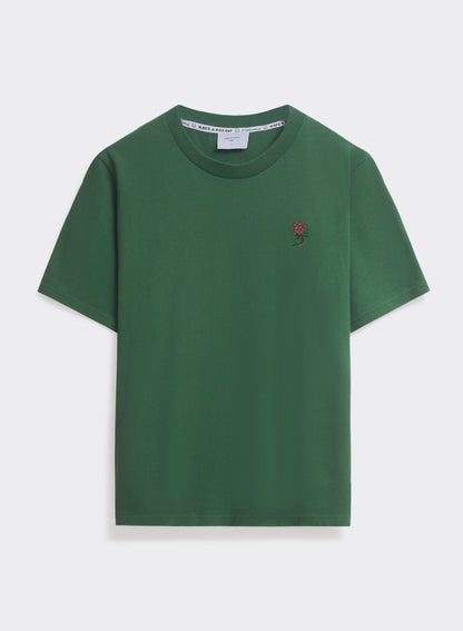 Men's Embroidered T Shirt - Davies - Cotton - Forest Green | Percival
