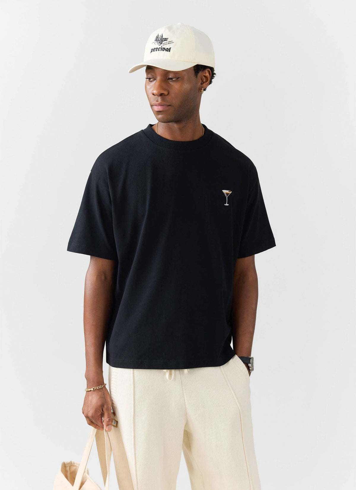 Espresso Martini Oversized Embroidered T Shirt - Organic Cotton - Blac | Percival