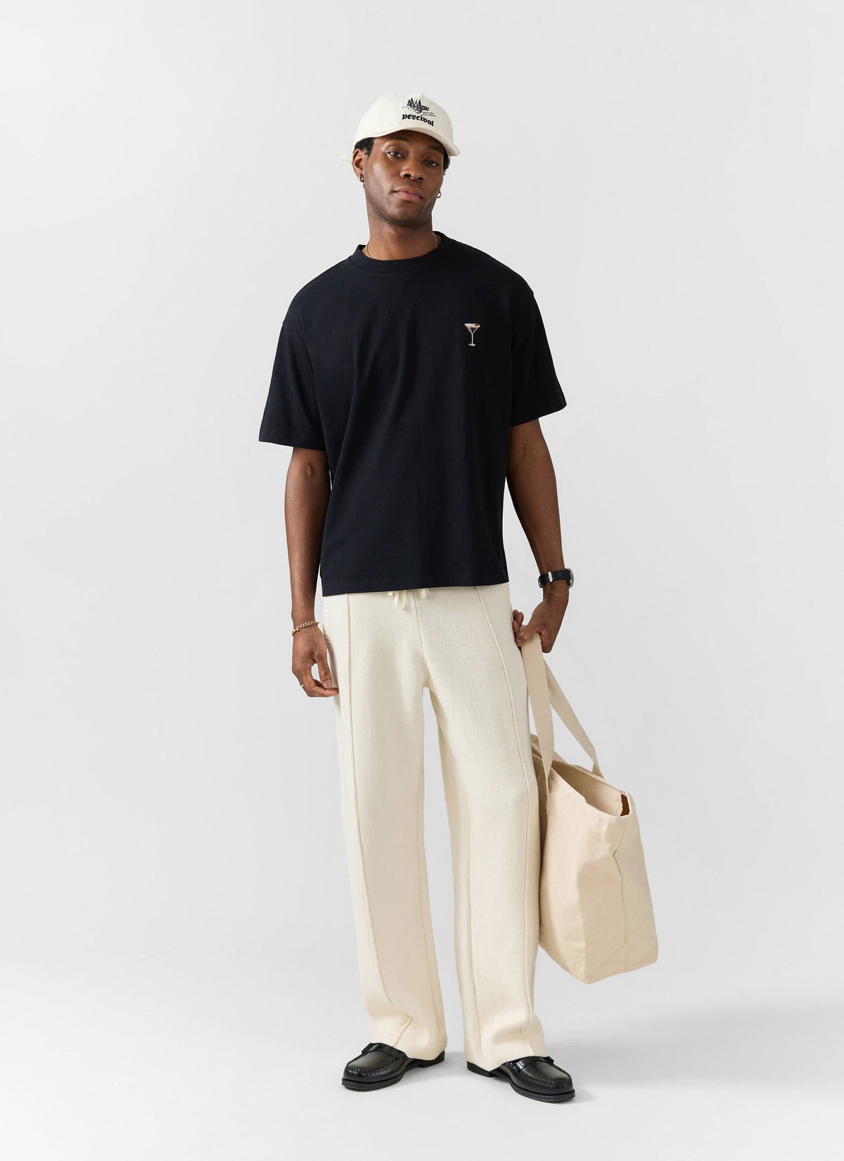 Espresso Martini Oversized Embroidered T Shirt - Organic Cotton - Blac | Percival