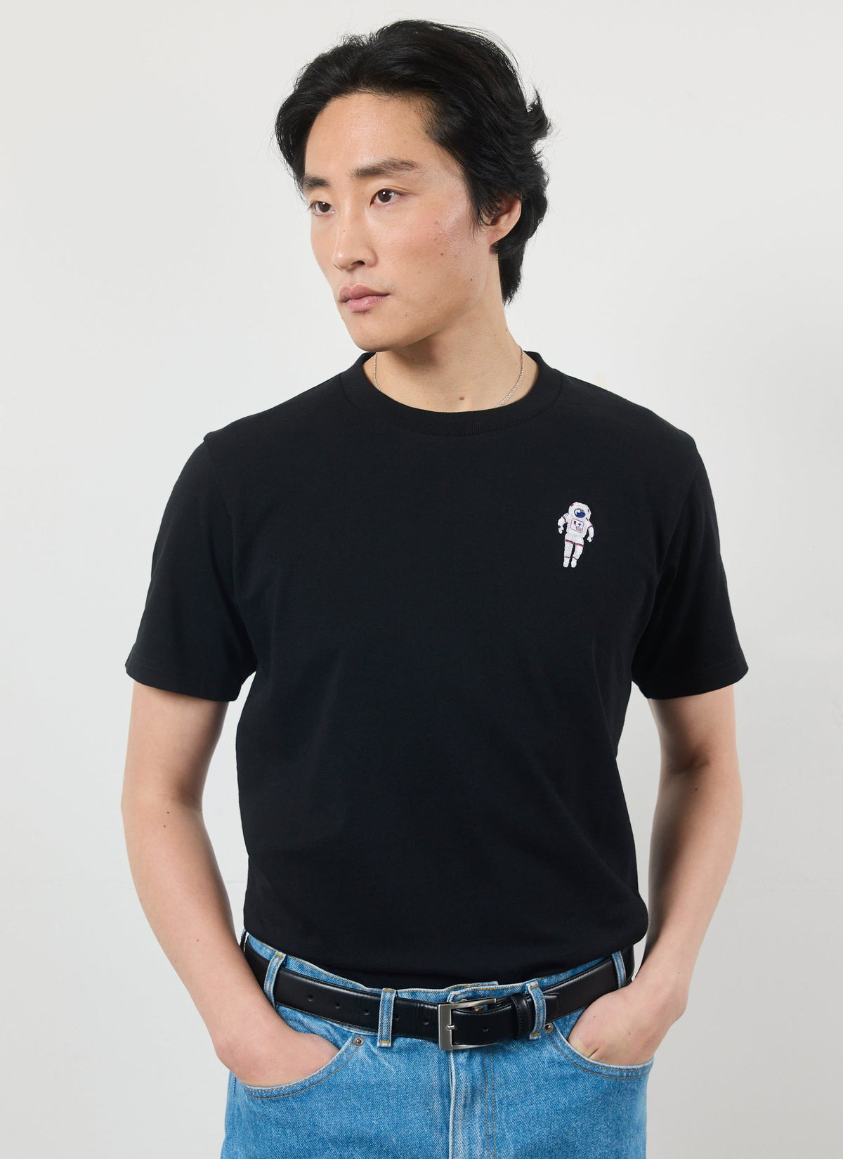 Men's Embroidered T Shirt: Negroni - Heavyweight Cotton - Black | Percival