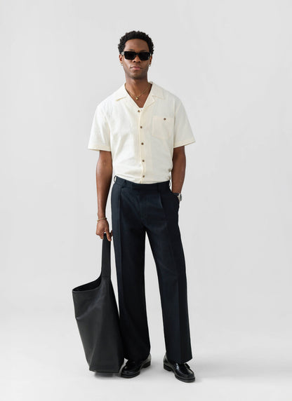 Men's Cuban Collar Short Sleeve Shirt - Seersucker - Ecru Cream | Percival