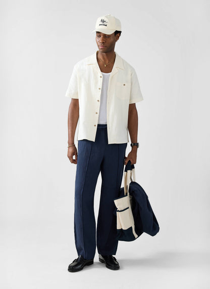 Men's Cuban Collar Short Sleeve Shirt - Seersucker - Ecru Cream | Percival