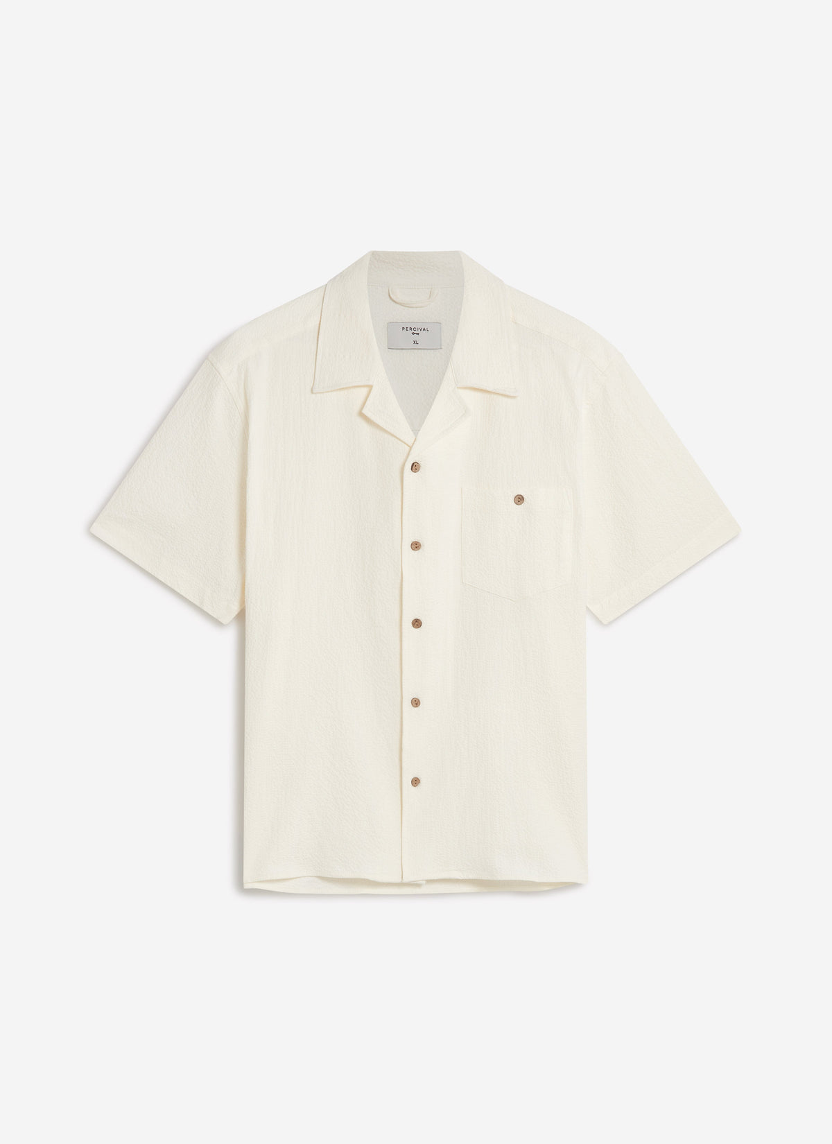 Men's Cuban Collar Short Sleeve Shirt - Seersucker - Ecru Cream | Percival