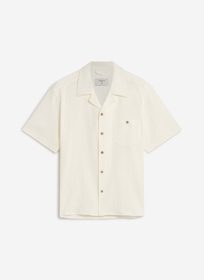Men's Cuban Collar Short Sleeve Shirt - Seersucker - Ecru Cream | Percival