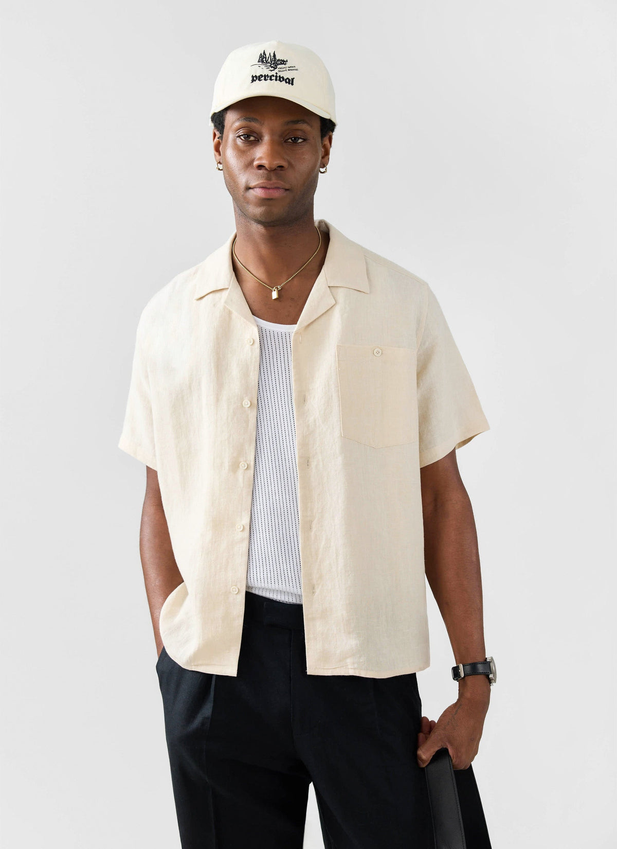 Men's Short Sleeve Cuban Shirt - Linen - Natural White | Percival