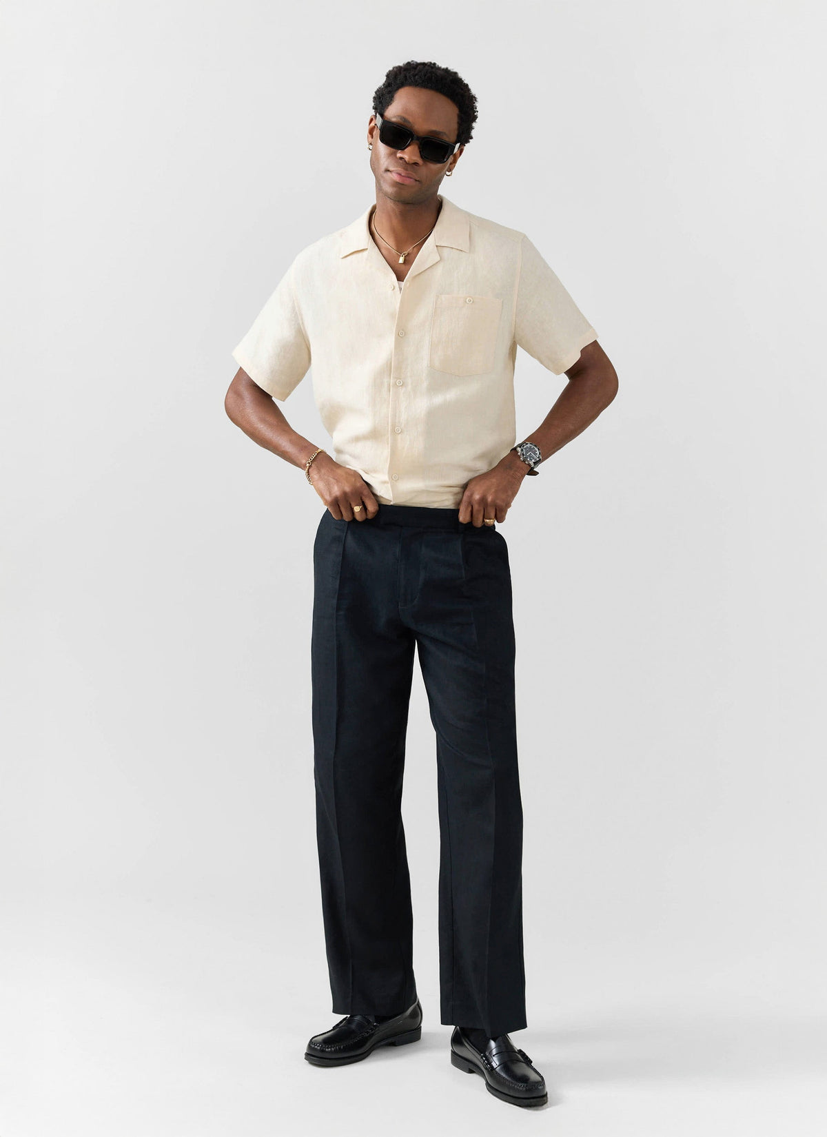 Men's Short Sleeve Cuban Shirt - Linen - Natural White | Percival