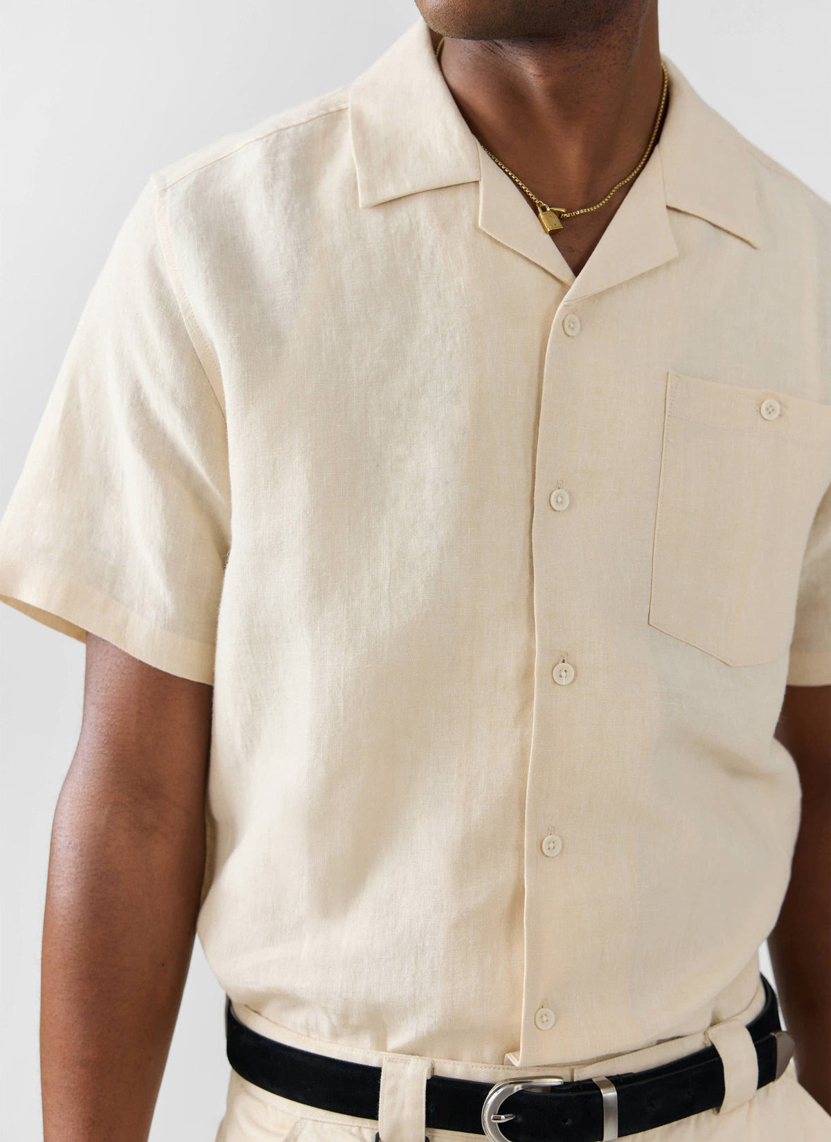 Men's Short Sleeve Cuban Shirt - Linen - Natural White | Percival