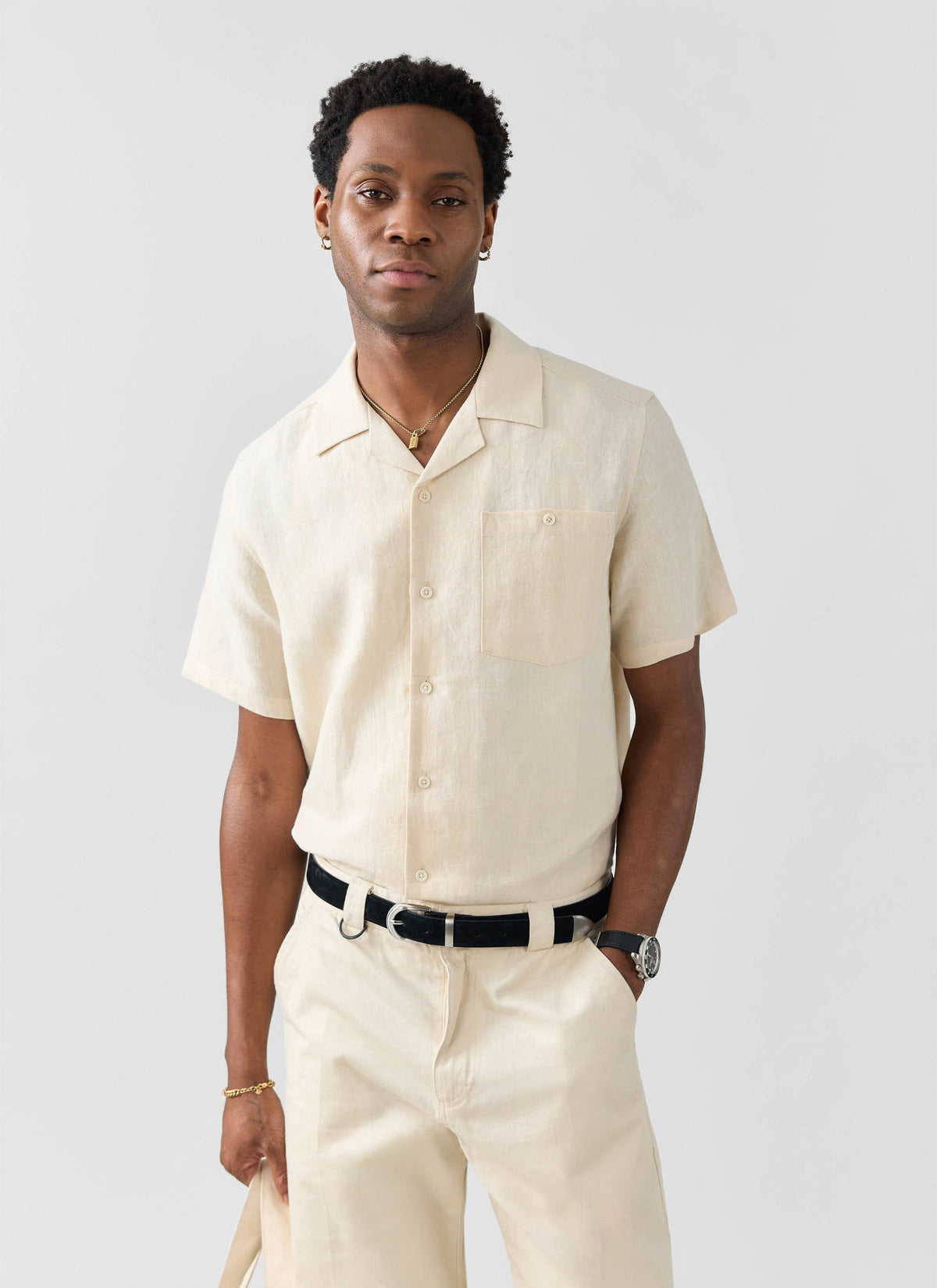 Men's Short Sleeve Cuban Shirt - Linen - Natural White | Percival