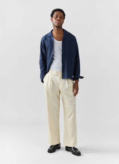 Long Sleeve Cuban Linen Shirt - Navy | Percival