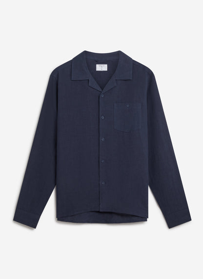 Long Sleeve Cuban Linen Shirt - Navy | Percival