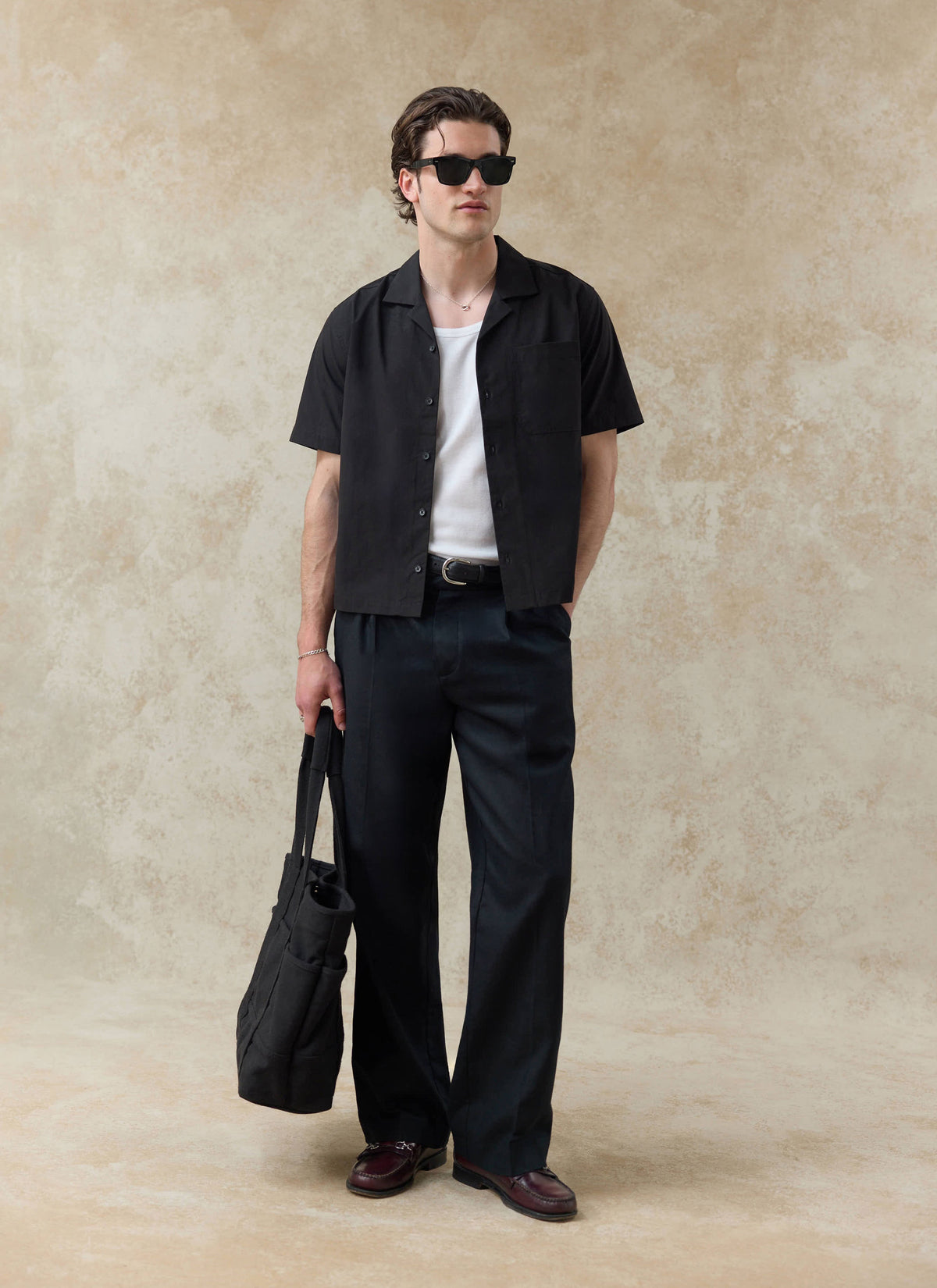 Men's Black Cuban Collar Shirt - Daniel - Cotton | Percival