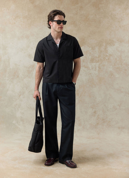 Men's Black Cuban Collar Shirt - Daniel - Cotton | Percival