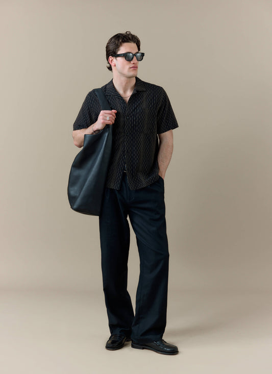 Men's Cuban Collar Shirt: Leland - Black - Cotton | Percival
