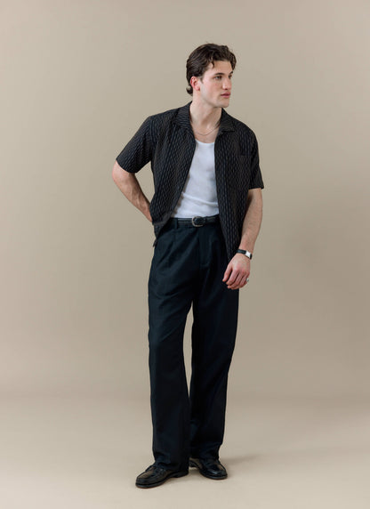 Men's Cuban Collar Shirt: Leland - Black - Cotton | Percival