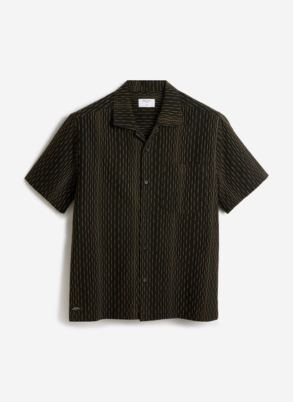 Men's Cuban Collar Shirt: Leland - Black - Cotton | Percival