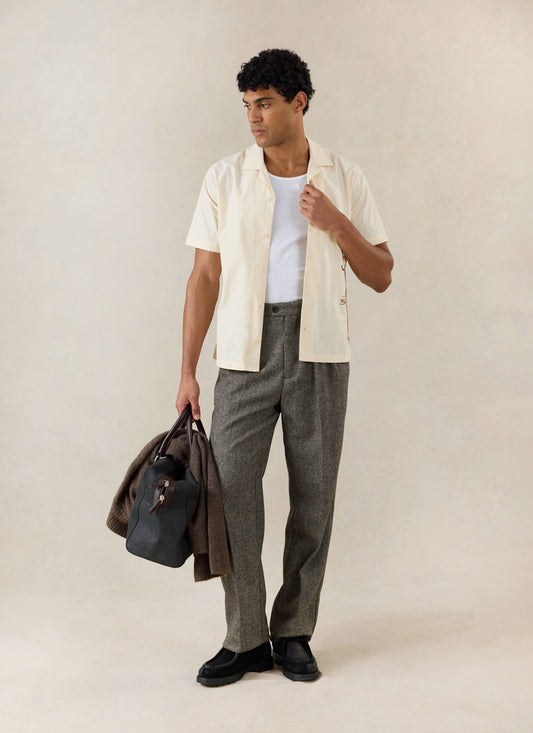 Men's Cream Embroidered Cuban Shirt - Cotton | Percival