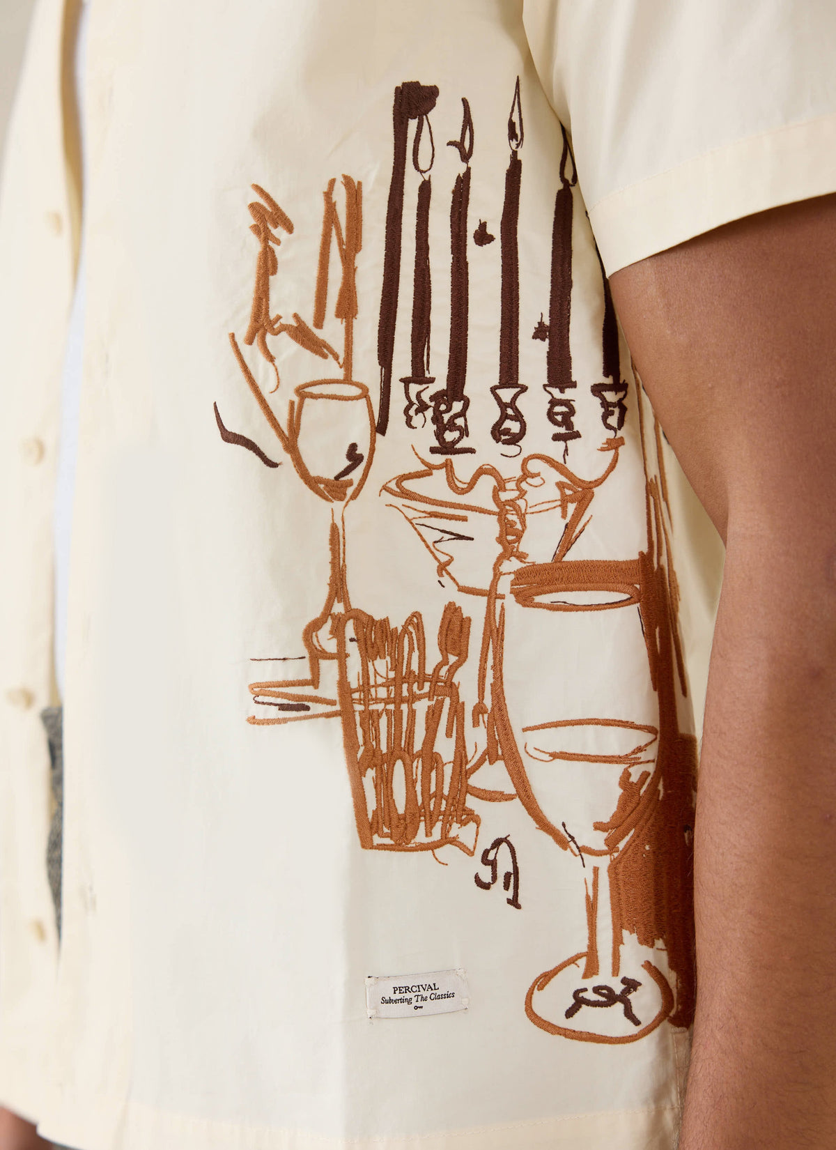 Men's Cream Embroidered Cuban Shirt - Cotton | Percival