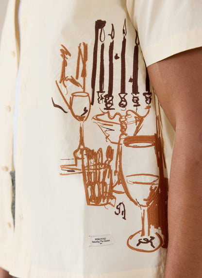 Men's Cream Embroidered Cuban Shirt - Cotton | Percival