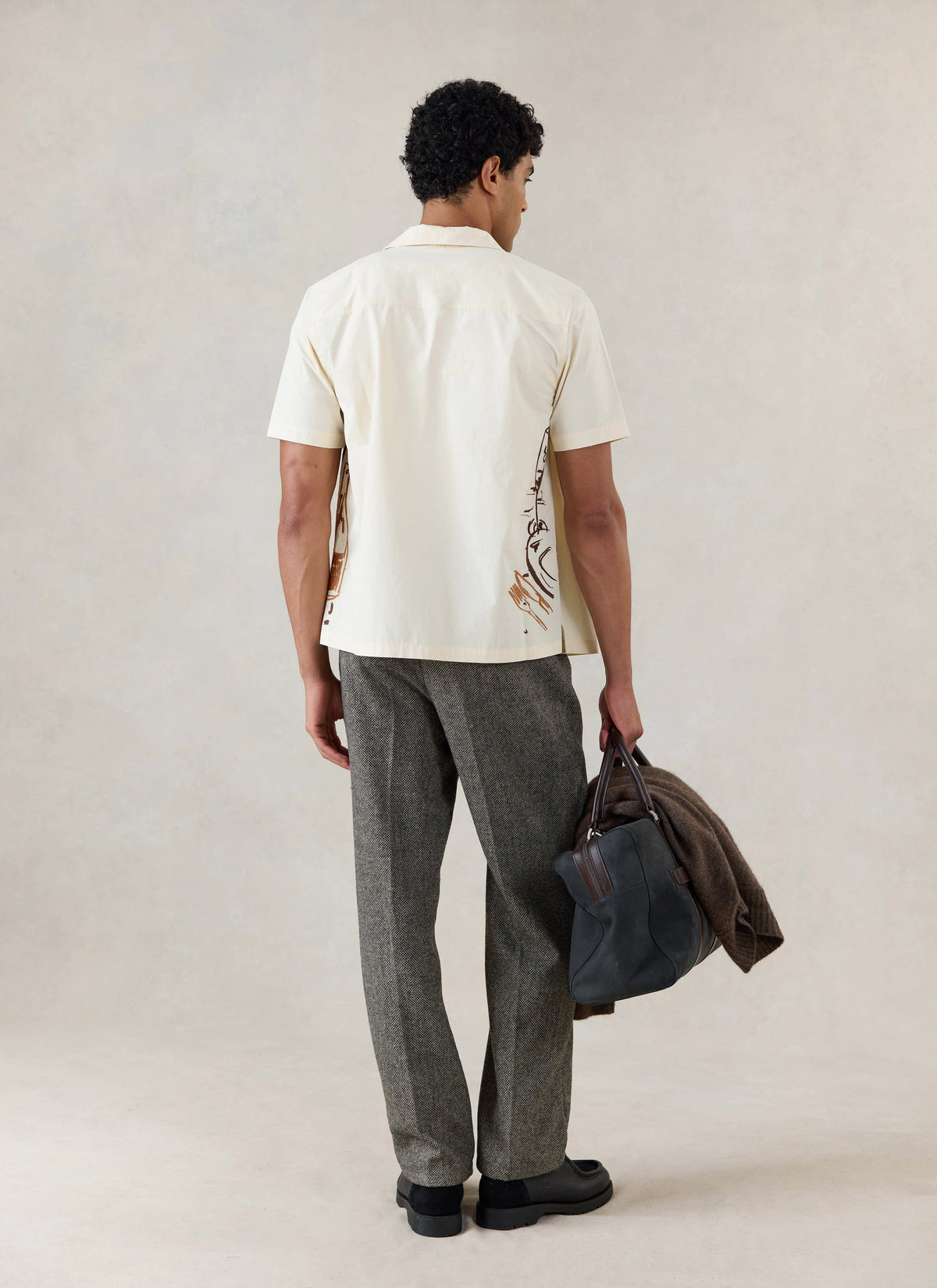 Men's Cream Embroidered Cuban Shirt - Cotton | Percival