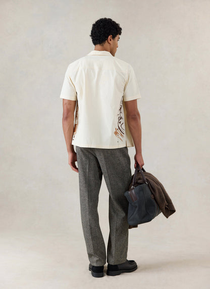 Men's Cream Embroidered Cuban Shirt - Cotton | Percival