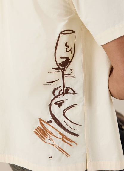 Men's Cream Embroidered Cuban Shirt - Cotton | Percival