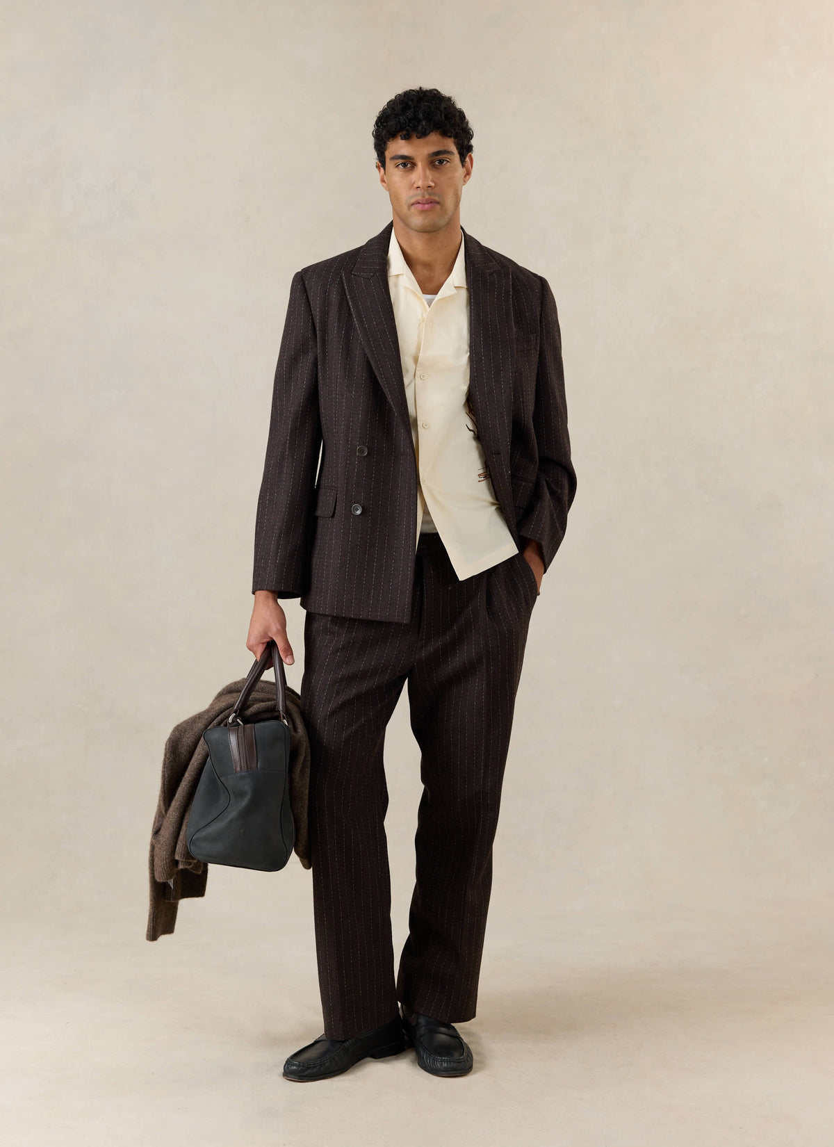 Men's Cream Embroidered Cuban Shirt - Cotton | Percival