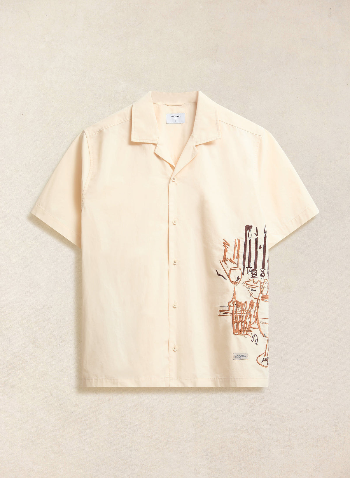 Men's Cream Embroidered Cuban Shirt - Cotton | Percival