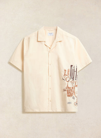 Men's Cream Embroidered Cuban Shirt - Cotton | Percival