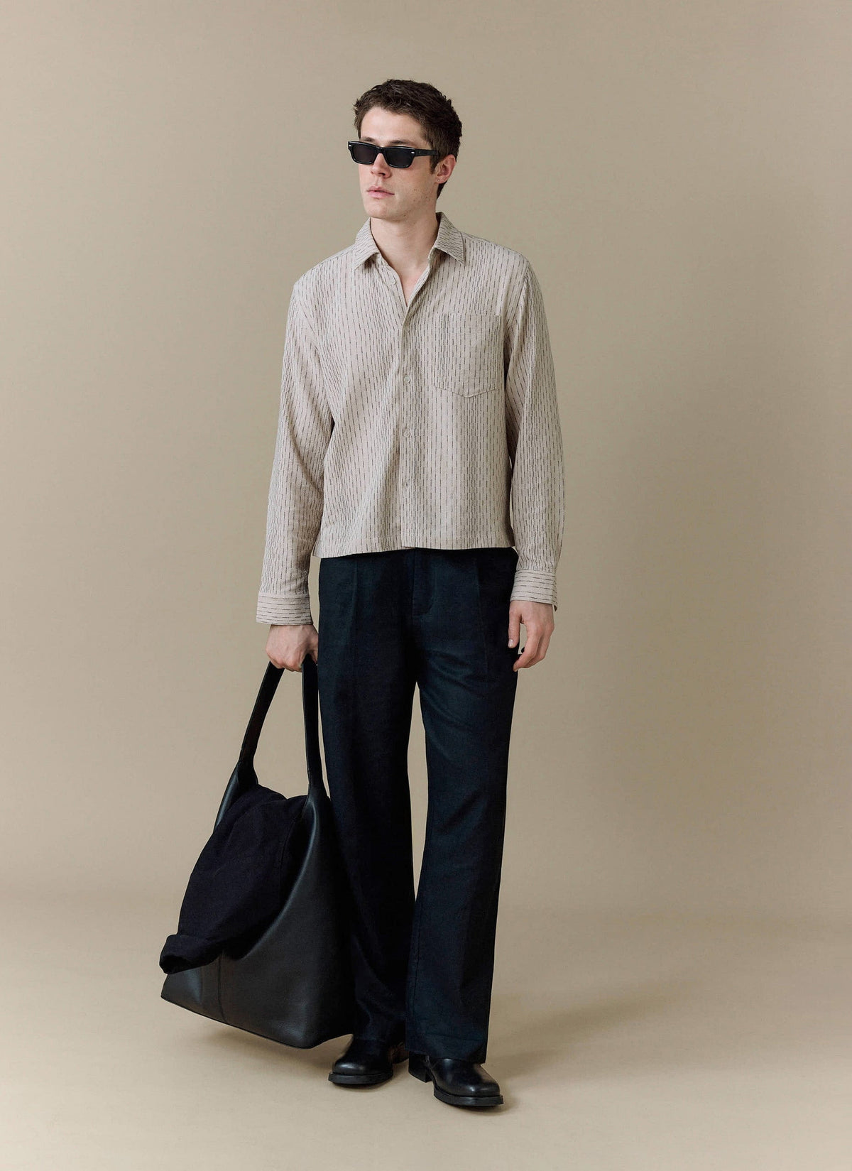 Men's Leland Cuban Boxy Long Sleeve Shirt - Cotton - Ecru | Percival