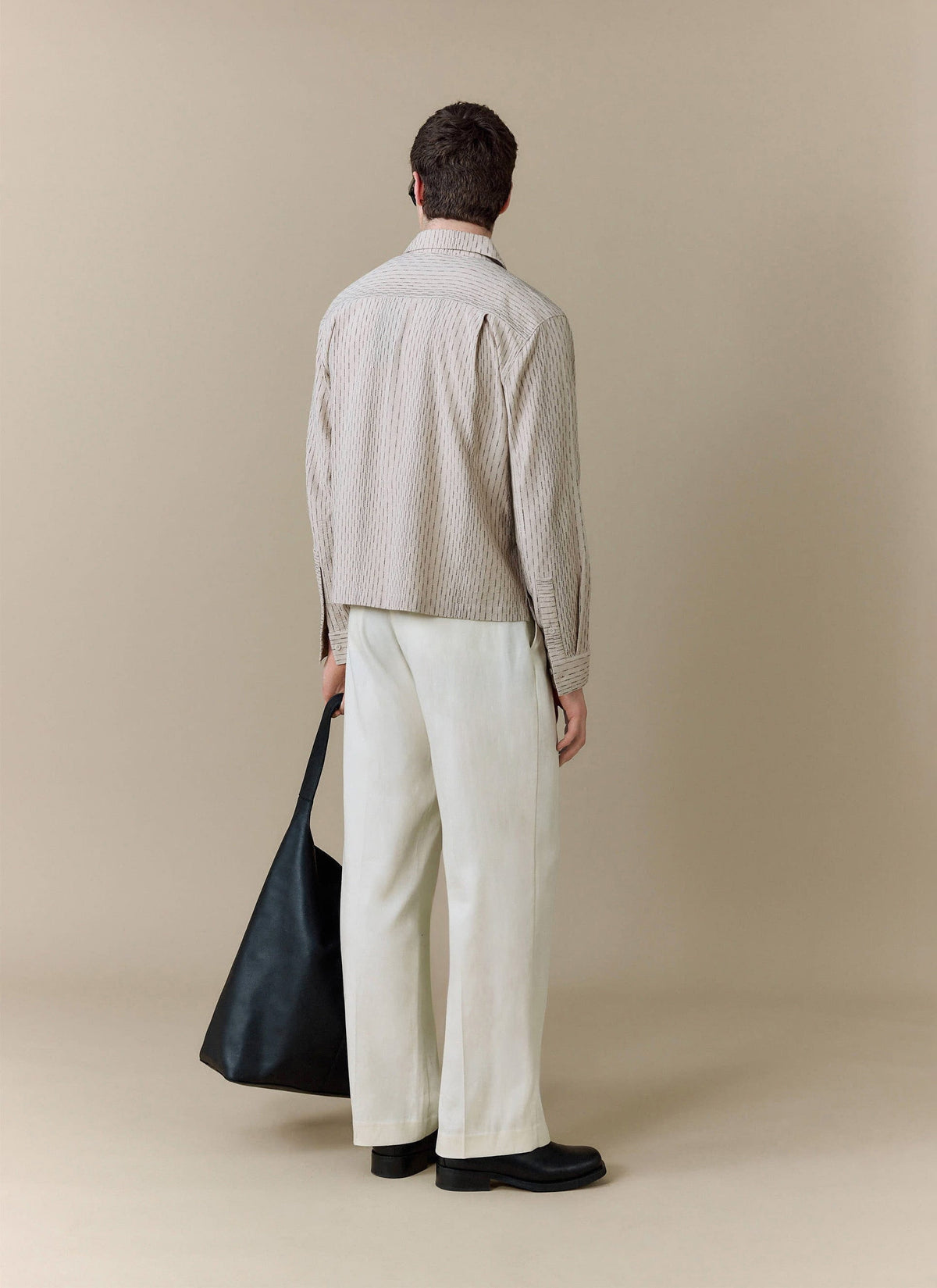 Men's Leland Cuban Boxy Long Sleeve Shirt - Cotton - Ecru | Percival