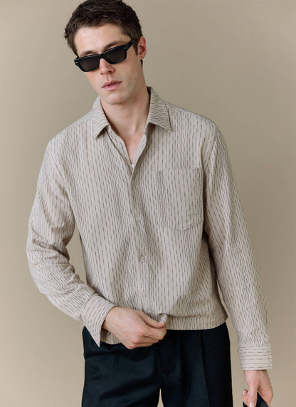 Men's Leland Cuban Boxy Long Sleeve Shirt - Cotton - Ecru | Percival