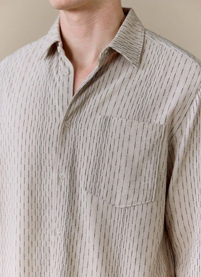 Men's Leland Cuban Boxy Long Sleeve Shirt - Cotton - Ecru | Percival