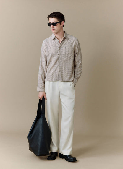Men's Leland Cuban Boxy Long Sleeve Shirt - Cotton - Ecru | Percival