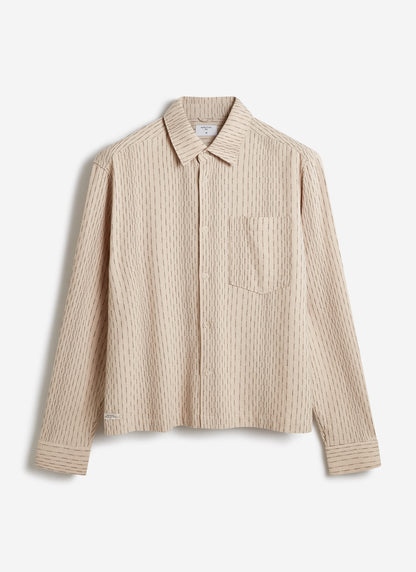 Men's Leland Cuban Boxy Long Sleeve Shirt - Cotton - Ecru | Percival