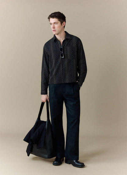Men's Long Sleeve Boxy Shirt - Leland - Cotton - Black | Percival