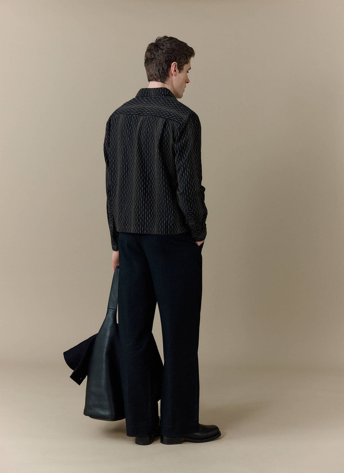 Men's Long Sleeve Boxy Shirt - Leland - Cotton - Black | Percival